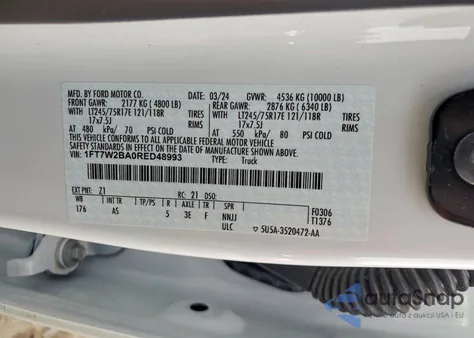 2024 Ford F250 Super Duty z USA, uszkodzony, nr VIN 1FT7W2BA0RED48993